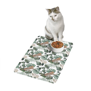 Non-Slip Cat Feeding Mat - Jungle Vibes (White)